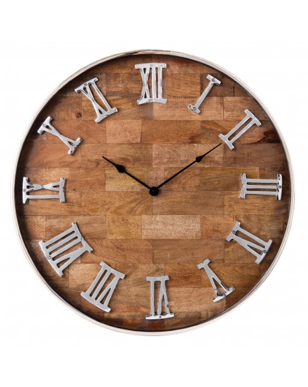 Zegar wiszący drewno chrom 60 cm