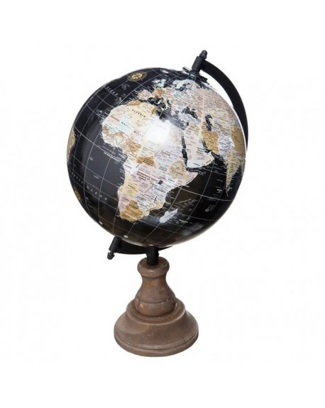 Globus czarny na drewnianej podstawie 32 cm