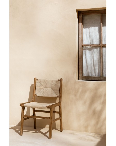 Krzesło z drewna tekowego i plecionki Cuzco