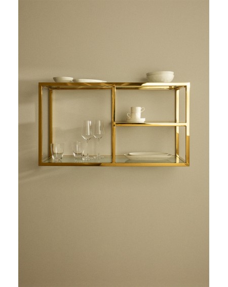 Półka wisząca złoty połysk ze szklanymi półkami 90 cm