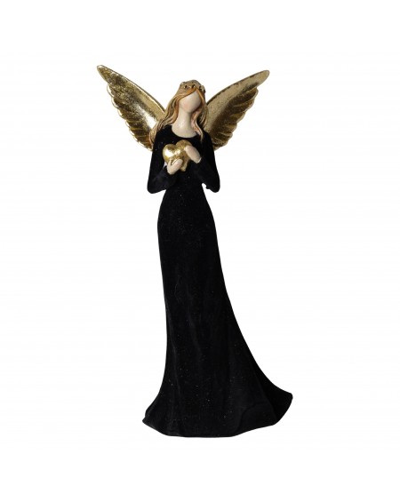 Dekoracja - czarny welurowy anioł 31x7x15 cm ANGELUS-I