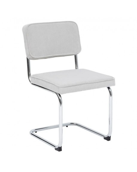 Krzesło sztruksowe na chromowanej podstawie szaro-perłowe