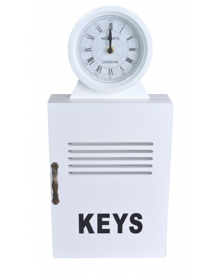 Zegar z szafką na klucze biały